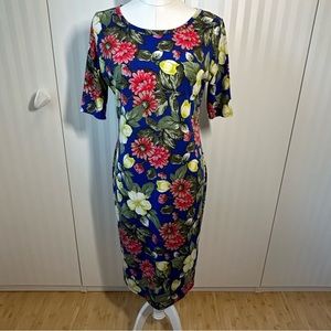 LuLaRoe blue yellow red green floral soft comfy dress Size L
